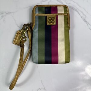 Coach Legacy Stripe N S Universal Case Wristlet Gold Leather Tag Rare Wallet